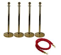 Vigil Vip Rope Barrier Set Of 4 - Gold - 4X Luxury Posts & 3X Twisted Rope