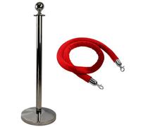 Vigil Vip Rope Barrier Starter Kit - (Single) - Silver - 1X Luxury Post & Velvet Rope