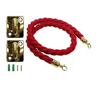 Vigil VIP Rope Barrier Wall Set - Red Twisted Rope with Gold Fittings | With Matching Hooks & Brackets, 1.5 Metre Rope