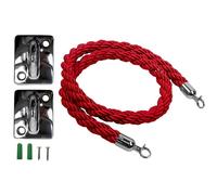 Vigil VIP Rope Barrier Wall Set - Red Twisted Rope with Silver Fittings | With Matching Hooks & Brackets, 1.5 Metre Rope