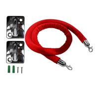 Vigil Vip Rope Barrier Wall Set - Red Velvet With Silver Hooks & Brackets - 1.5M
