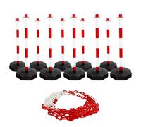 Vigil Warning Post & Base Kit, Red & White - Pack of 10 with 25 Metre Chain