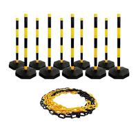 Vigil Warning Post & Base Kit, Yellow & Black - Pack of 10-25 Metre Chain