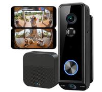 VigiSec 2K Dual Camera Video Doorbell Wireless or Hard-Wired | 180° Head-to-Toe View Door Bell With Chime | No Subscription & Free Recordings | Night Vision, Two-Way Audio, Live Alerts, Alexa & Google