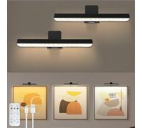 VIGMOJ 2Pack Picture Light Battery Operated with Remote, LED Painting Light for Art with 3 Lighting Colors & Dimmable, LED Art Display Accent on Wall for Pictures Dartboard Photo Frame Portrait