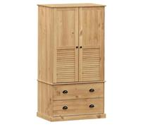 VIGO Solid Pine Wardrobe 90 x 55 x 170 cm with Clothes Rail, Drawers, Metal Handles, Storage Space for Bedroom, Hallway, Children's Room and Dressing Room in Country House Style