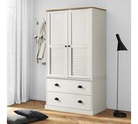 VIGO White Solid Pine Wardrobe 90 x 55 x 170 cm with Clothes Rail, Drawers and Storage Space for Bedroom, Wardrobe, Hallway, Country House Style, Compact and Modern