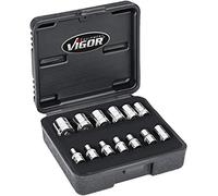 VIGOR Double Hex Socket Set V7514/13 Square 6.3 mm (1/4 Inch) External Double Hex Profile 25 mm