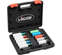 Vigor Slagmoersleutelset V6312/10, 10-Piece Set, 12.5 mm Square (1/2 inch), sleutelbreedte 15-22.2 mm, voor het voorzichtig mounting Van wielen op Bands