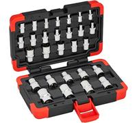 ViGOR Torx Socket Set T-Profile V2687N, 28 Pieces, 1/4 Inch (6.3 mm) Square, 3/8 Inch (10 mm) Square, 1/2 Inch (12.5 mm) Square, Various Sizes