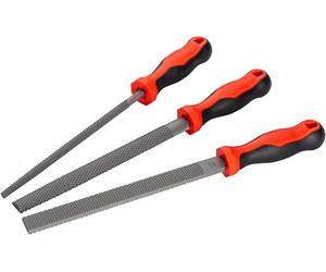 Vigor Wooden File Set V1886/3, 3 Pieces, Flat, Half Round, Round, Cut 2, Ergonomic Handles, for Precise Woodwork in Workshop, Craft, Industry