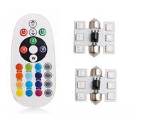 VIGORFLYRUN PARTS LTD 2x Wireless Remote Control RGB Car Reading Light 41MM Dome Festoon C5W 6 Led Car SMD 5050 Interior Bulbs Lights