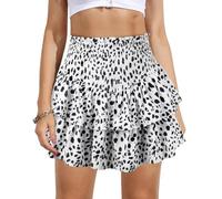 Vigorics Women's High Waist Ruffle Mini Skirt Cute Tiered Short Skirt with Shorts Underneath, Black Dot, M