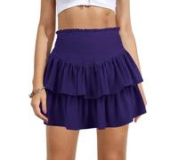 Vigorics Women's High Waist Ruffle Mini Skirt Cute Tiered Short Skirt with Shorts Underneath, Dark Purple, M