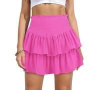 Vigorics Women's High Waist Ruffle Mini Skirt Cute Tiered Short Skirt with Shorts Underneath, Pink, L