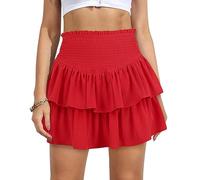 Vigorics Women's High Waist Ruffle Mini Skirt Cute Tiered Short Skirt with Shorts Underneath, Red, M