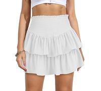 Vigorics Women's High Waist Ruffle Mini Skirt Cute Tiered Short Skirt with Shorts Underneath, White, M
