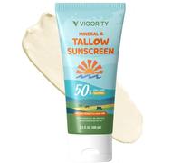 Vigority Tallow Sunscreen SPF 50 for Face & Body - Natural Grass-Fed Beef Tallow, Non-Nano Zinc Oxide - Moisturizing Mineral Sunblock, Non-Greasy & Non-Toxic, Reef Safe for Adults & Kids (3.4 oz)