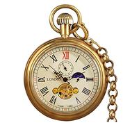 VIGOROSO Classic Mechanical Pocket Watches for Men Pocket Watch with Chain, Bronze & Blue, Retro