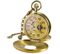 VIGOROSO Mechanical Hand-Wind Pocket Watch for Men, Half Hunter Double Covers, Arabic NO.Gold, Pocket watch