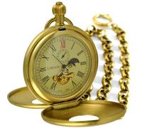 VIGOROSO Mechanical Hand-Wind Pocket Watch for Men, Half Hunter Double Covers, Roman No.& Red XII