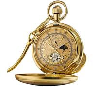 VIGOROSO Mechanical Hand-Wind Pocket Watch for Men, Half Hunter Double Covers, Smooth Gold Cover, Vintage