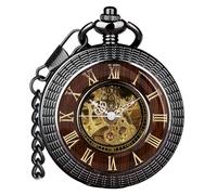 VIGOROSO Mechanical Pocket Watches for Men Vintage Pocket Watch with Chain, Black Roman, Retro