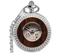 VIGOROSO Mechanical Pocket Watches for Men Vintage Pocket Watch with Chain, Silver Roman, Retro
