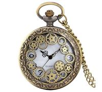 VIGOROSO Mens Vintage Pocket Watch for Men Antique Quartz Pocket Watches with Chain Steampunk Flip Cover Arabic Numerals Birthday Christmas Halloween for Dad Grandpa Grandma Gift for him her