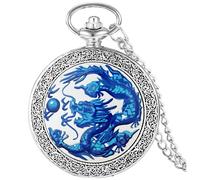 VIGOROSO Quartz Beautiful Peony Bird Enamel Painting Steampunk Silver Pocket Watches in Box