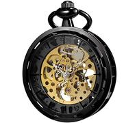 VIGOROSO Vintage Pocket Watch with Chain Mechanical Pocket Watches for Men, Black, Retro