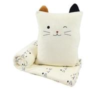 VigorSpring 3-in-1 Cat Travel Blanket and Pillow Set for Kids, Soft Snuggle Pillow with Hand Warmer, 40x60 Inch Cute Cat Blanket, Compact for Travel, Camping, Home and Office