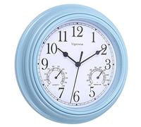 Vigorwise Wall Clock, Sweep Silent Movement Accurate Clocks with Temperature & Humidity, Decorative for Kitchen/Living Room/Bedroom/Office/School/Classroom (Blue, 9 inch)