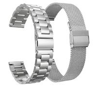 VIGOSS Metal Straps Compatible With Samsung Galaxy Watch 7 6 5 4 FE Strap 40mm 44mm for Women Men, 20mm Stainless Steel and Mesh Loop Bands for Classic 42mm 46mm 43mm 47mm/Pro 45mm, Silver
