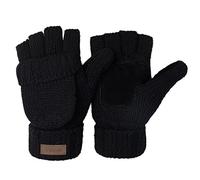 ViGrace Winter Knitted Convertible Fingerless Gloves Wool Mittens Warm Mitten Glove for Women and Men