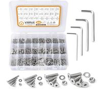 VIGRUE 940 Pieces M2 M3 M4 M5 Countersunk Screws Hex Flat Button Screws Nuts Assortment Set 304 Stainless Steel Machine Screws Thread Screws Fixing Tool Screw Set for Repairs