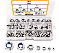 VIGRUE Pack of 182 DIN 985 Lock Nuts Hex Nuts Locking Nuts Stop Nuts Clamping Nuts A2-70 Stainless Steel Nuts Nylon Self-Locking Hex Screw Nuts 7 Size M3 M4 M5 M6 M8 M10 M12