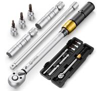 VIGRUE Torque Wrench Bicycle 3/8 Inch, Torque Wrench 10-60 Nm ±3% Error Accuracy with Extension Rod, Universal Joint, Spark Plug Sleeve, Bits for Bicycle, Motorcycle and Car
