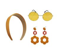 VIGUEUR 70s Hippie Costume Set for Women, Retro Disco Headband, Earrings, Sunglasses, Halloween Party Outfit, Orange