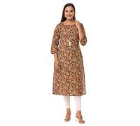VIHAAN IMPEX Floral Print Cotton Kurti for Women Casual Indian Tunic Top 3/4 Sleeve Summer Shirt Ladies Clothes Womens Gifts UK Multicolor