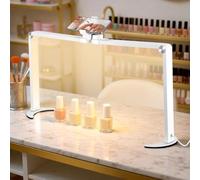 VIHBRAI 35W Half Moon Lamp 26inch Square Nail Desk Lamp with Phone Holder, Foldable LED Nail Table Light 3000K-6000K Dimmable for Nail Tech, Lash Eyelash Extension, Tattoo, Eyebrows, White