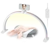 VIHBRAI Half Moon Lamp,28 Inch Foldable Nail Desk Lamp with Phone Holder, LED Nail Light for Desk,Desk Lamp with 3 Color Modes 10 Brightness for Lash Eyelash Extension,Nail,Tattoo,Eyebrow
