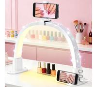 VIHBRAI Half Moon Light for Nail Desk,Nail Desk Lamp with Phone Holder, 3 Color Modes and 10 Brightness Adjustable, Nail Tech Table Lamp for Manicure Art, Eyelash Extensions, Beauty, Tattoo