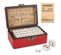 VIHBRAI Mini Chinese Majong Set - Engraved Mahjong Tiles with 144 Pieces, 2 Dice & Leather Carrying Case - Complete Set for Travel, Family, Party