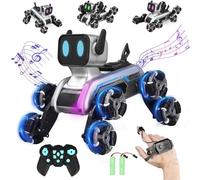 VIHBRAI Remote Control Robot Dog Toy 2.4Ghz 8 Wheels RC Stunt Dog Car Smart Dancing Puppy with LED Eyes & Sound Walking Robot Puppy Toy for Boy