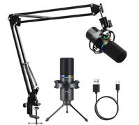 VIHBRAI USB Gaming Microphone Kit for PC PS5 PS4, RGB Condenser Microphone with Noise Cancellation Mute Gain Monitoring Boom Arm Pop Filter, Plug & Play Mic for Streaming Podcast YouTube Discord