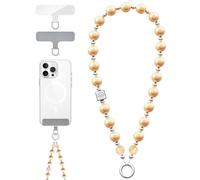 Vihibii for Phone Charm with 2* Tether Tab, Champagne Golden Pink | Stylish Pearl Beaded Wrist Strap, Detachable Phone Lanyard Wrist, Anti-Drop, Bracelet Strap for Women Girls, Fashion Chain
