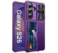 Vihibii for Samsung Galaxy S26 Case Wallet, Built-in Card Holder (4 Cards) & Slide Camera Lens Protective Cover, Heavy Duty Rugged Men Women Silicone Phone Case for Samsung S26 6.3" 5G, Dark Purple