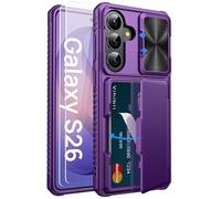 Vihibii for Samsung Galaxy S26 Case Wallet with 2 Screen Protectors, Card Holder (4-5 Cards), Slide Camera Cover, Military Grade Drop Protection, Women Men Hard Case for Galaxy S26 6.3", Dark Purple