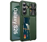 Vihibii for Samsung Galaxy S26 Case Wallet with Card Holder (4 Cards), [RFID Blocking] & Slide Lens Cover, Military Grade Drop Protection, Soft Silicone Phone Case for Samsung Galaxy S 26 6.3", Green